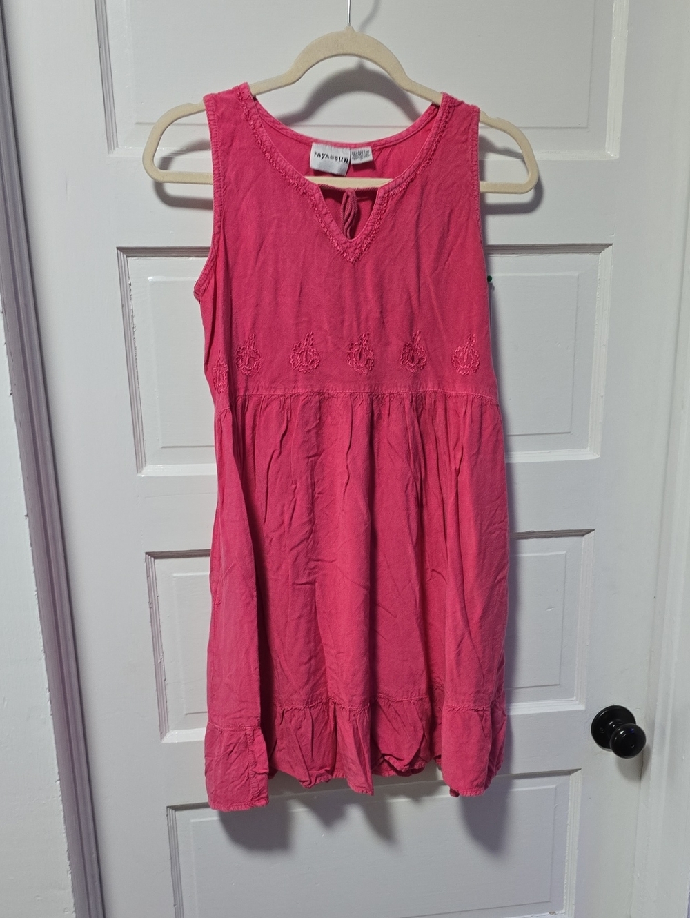 raya sun Hot Pink Sleeveless Embroidered Mini Dress